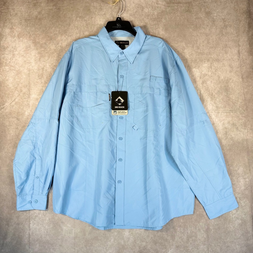 Dri-Duck Fishing Shirt Men XL Blue Catch L/S Teflon Ripstop Vented‎ Outdoor